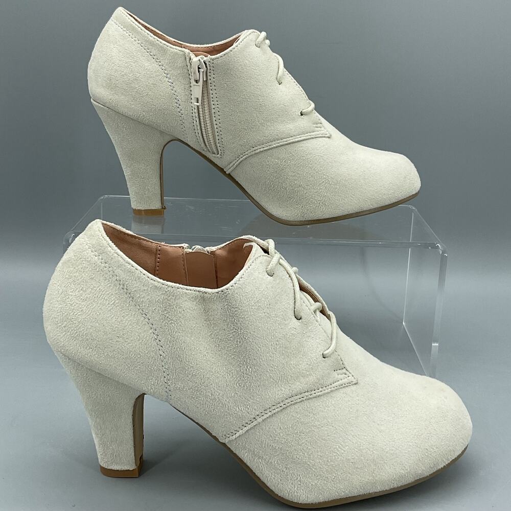 NEW Journee Collection Women’s Leona Oxford High Heel Booties Stone Size 7